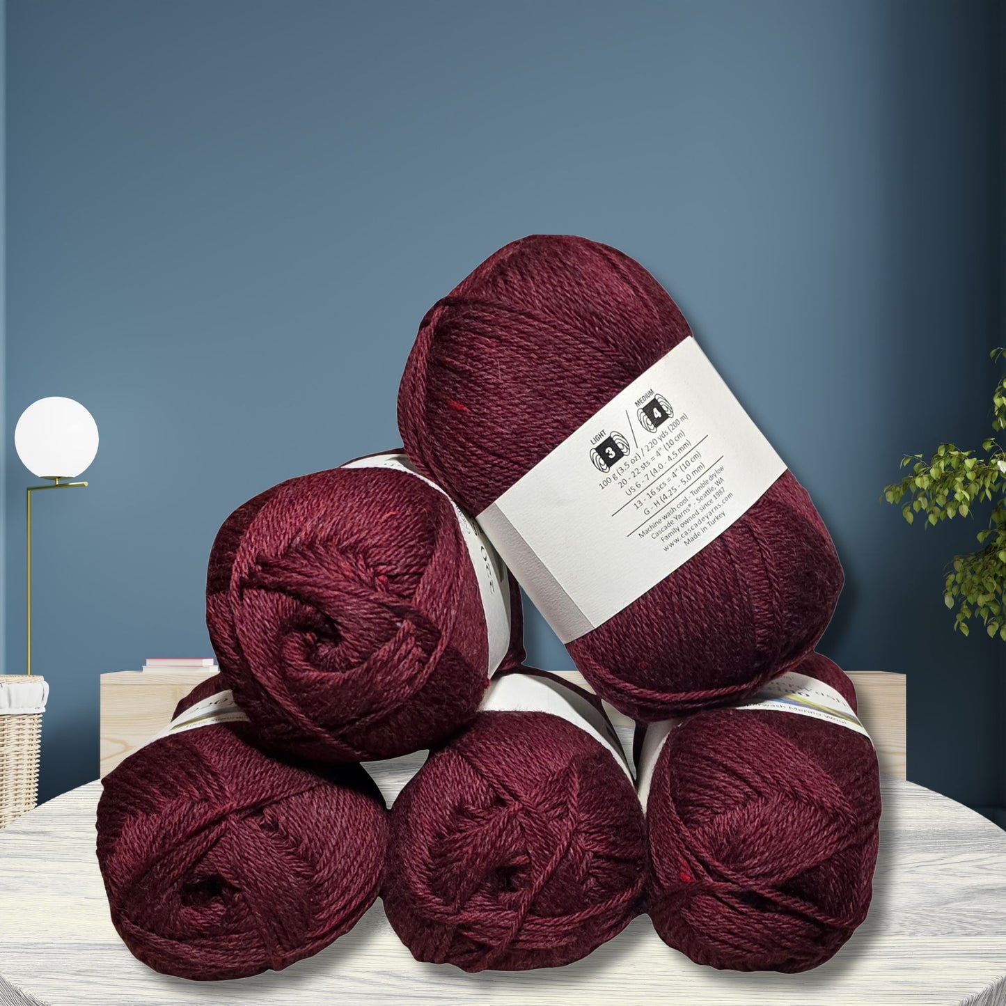 220 Superwash Merino Wool in Bordeaux Heather — 100% Superwash Merino Wool, Worsted weight, 220-yard skein
