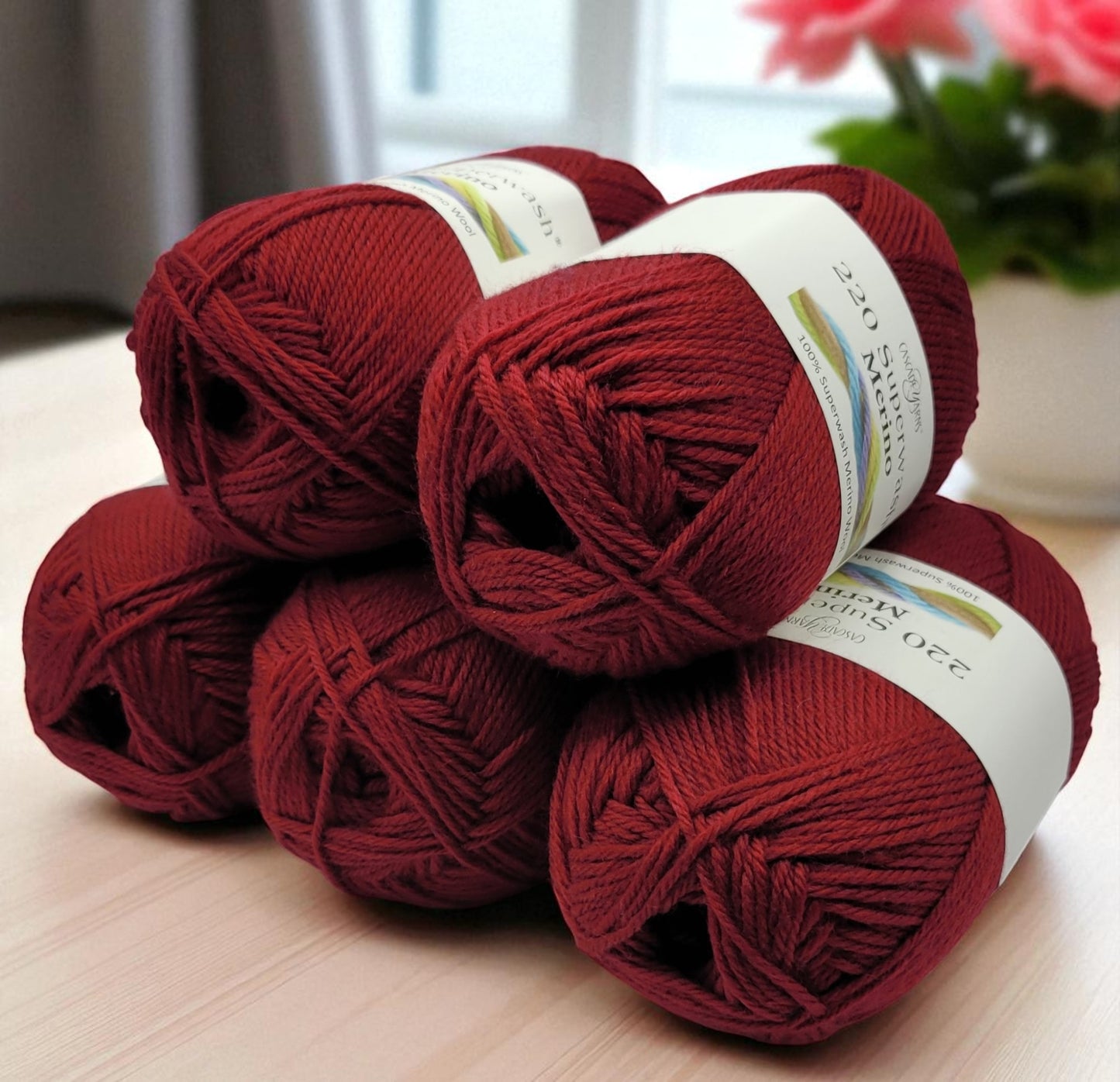 220 Superwash Merino Wool in Red — 100% Superwash Merino Wool, Worsted weight, 220-yard skein