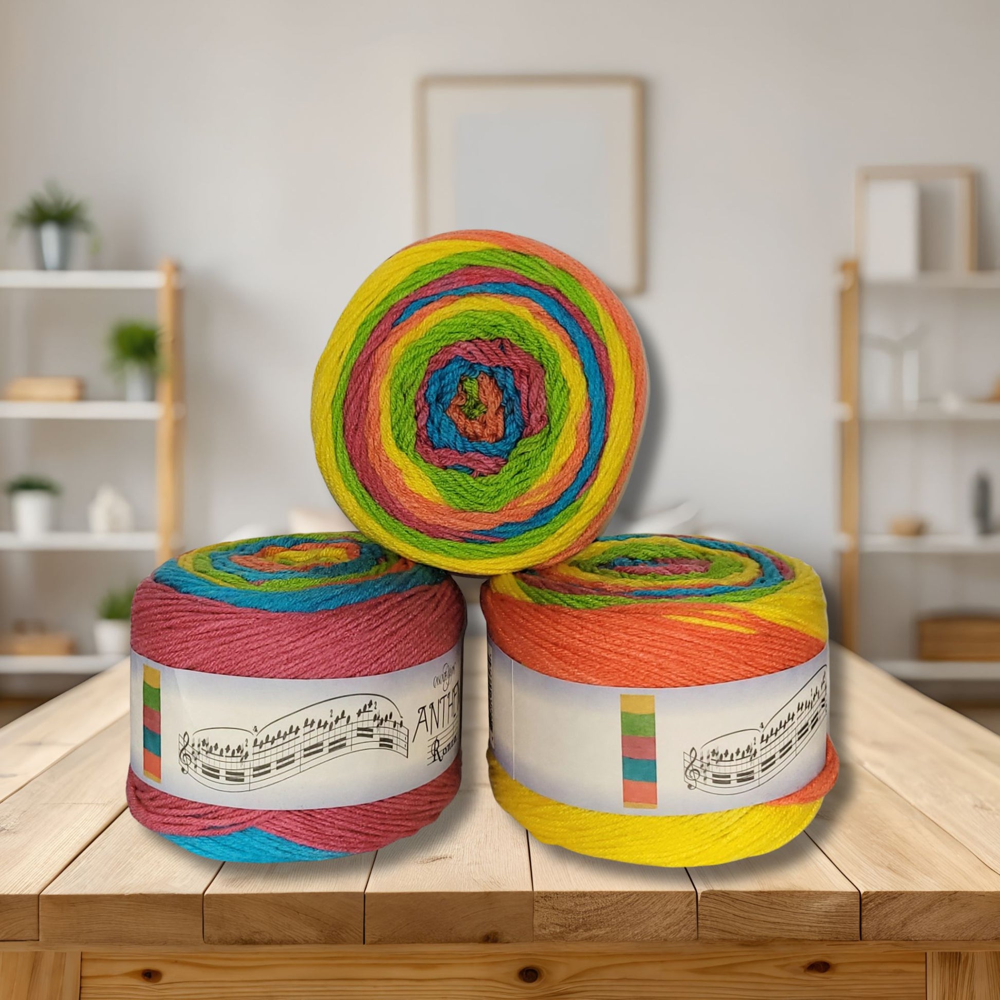 Anthem Rondo yarn in Carnival — multicolored self-striping acrylic, 372-yard skein