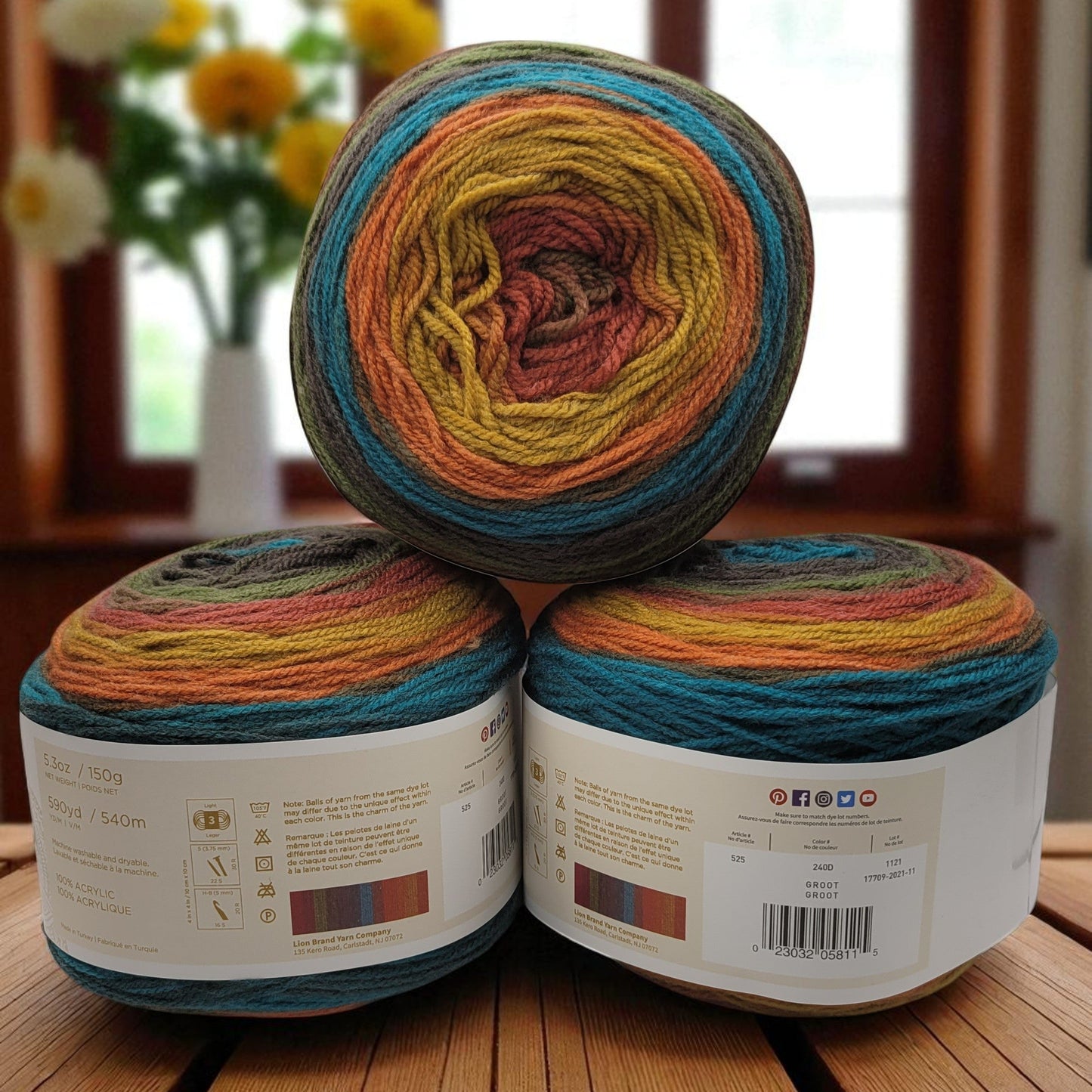 Mandala yarn in Chimera — multicolored self-striping acrylic, 590-yard skein
