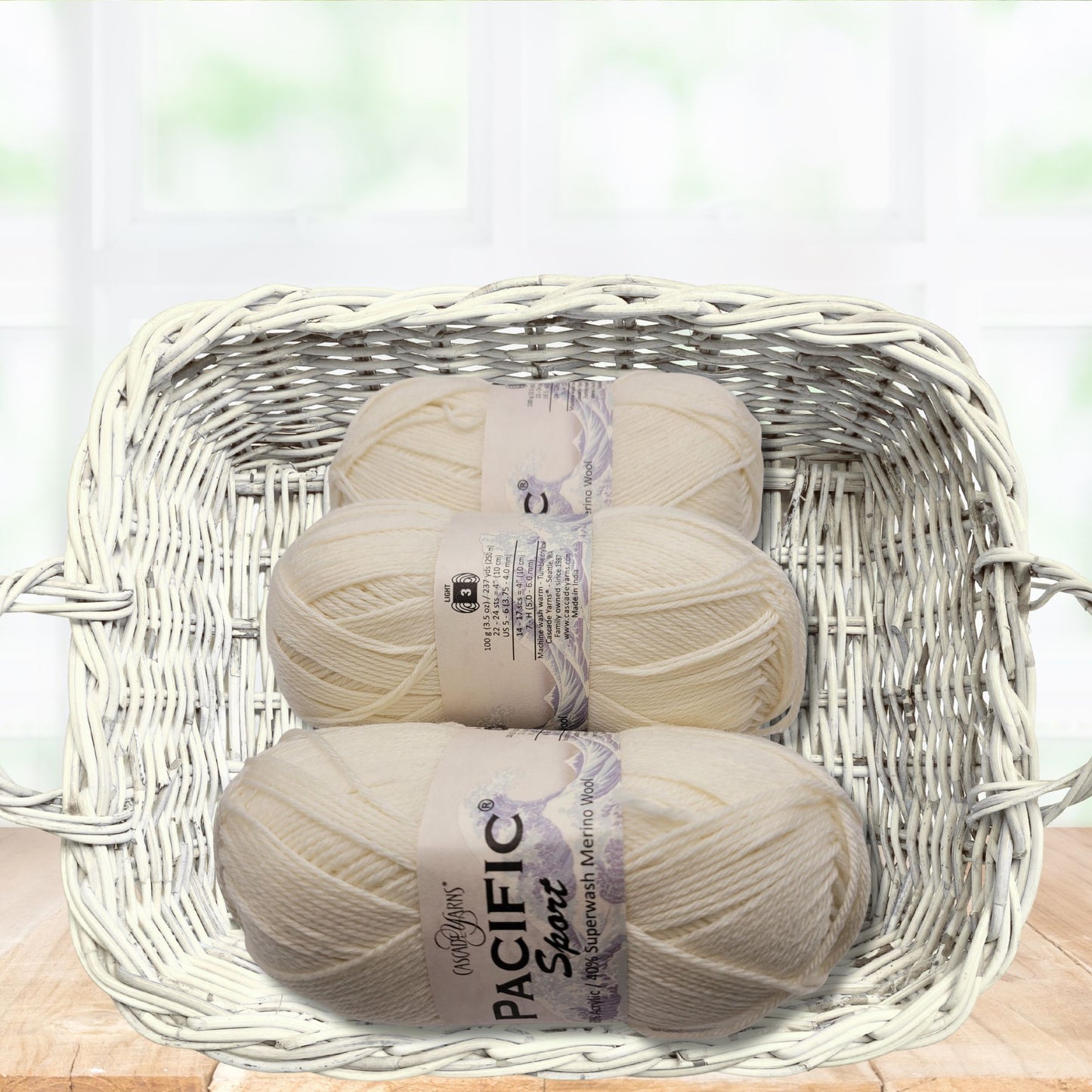 Pacific Sport Yarn-Merino/Acrylic Blend DK Weight in Cream, 273-yard Skein