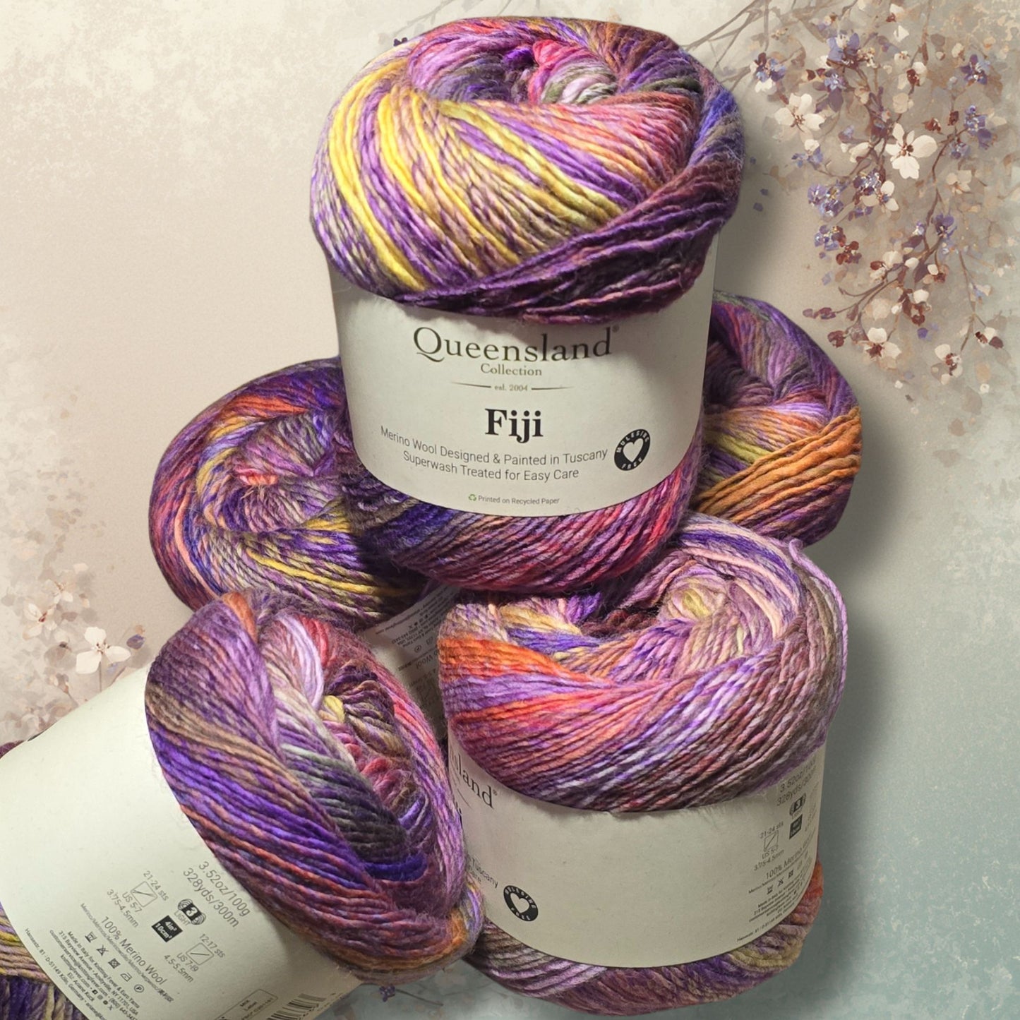 Queensland Fiji Yarn in Belle Isle-100% Merino Wool, Self-Striping DK, 328-yard skein