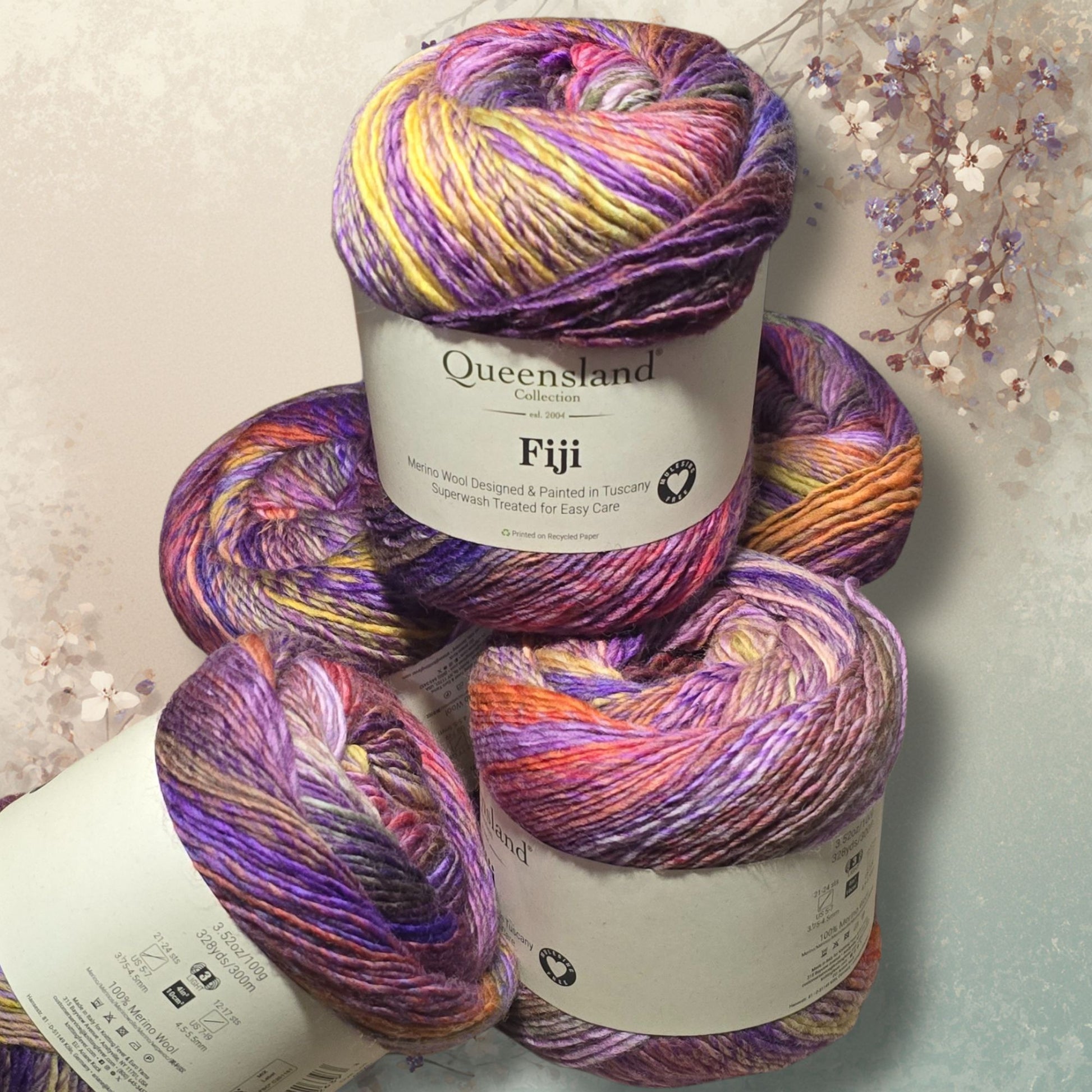 Queensland Fiji Yarn in Belle Isle-100% Merino Wool, Self-Striping DK, 328-yard skein