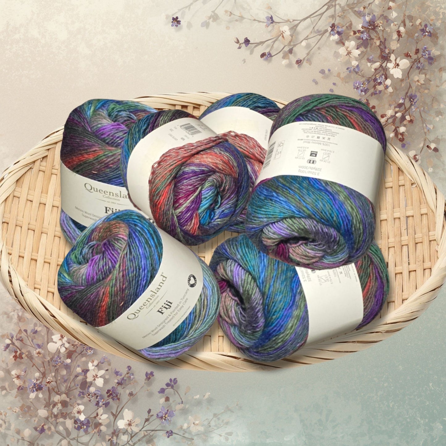 Queensland Fiji Yarn in Long Island-100% Merino Wool, Self-Striping DK, 328-yard skein