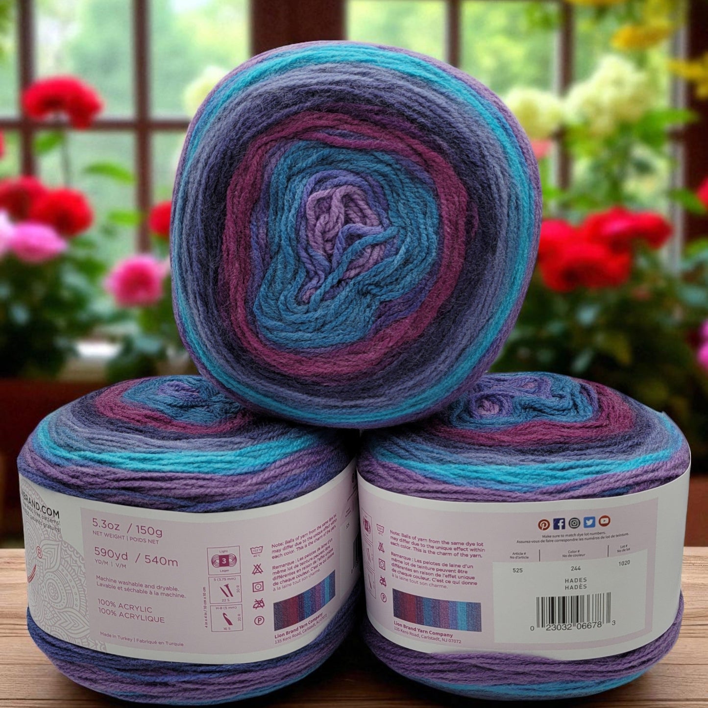 Mandala yarn in Hades — multicolored self-striping acrylic, 590-yard skein