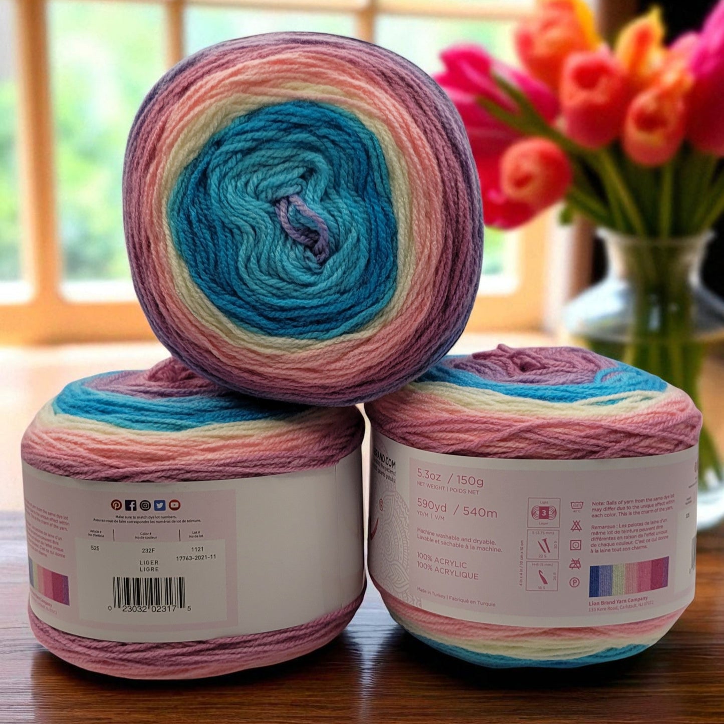 Mandala yarn in Liger — multicolored self-striping acrylic, 590-yard skein