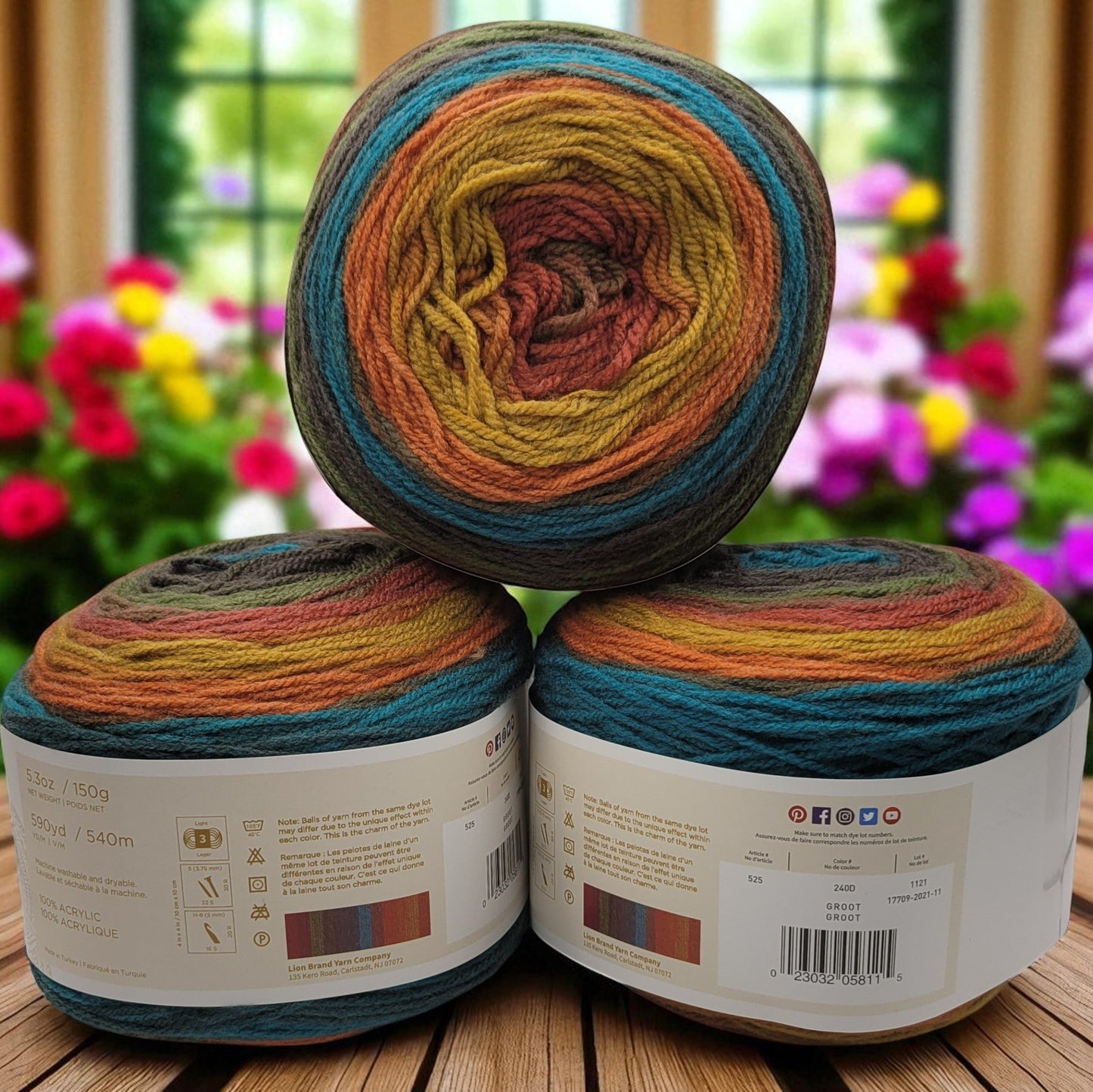 Mandala yarn in Groot — multicolored self-striping acrylic, 590-yard skein