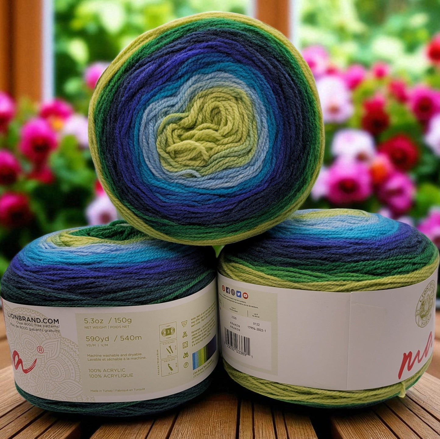 Mandala yarn in Kraken — multicolored self-striping acrylic, 590-yard skein
