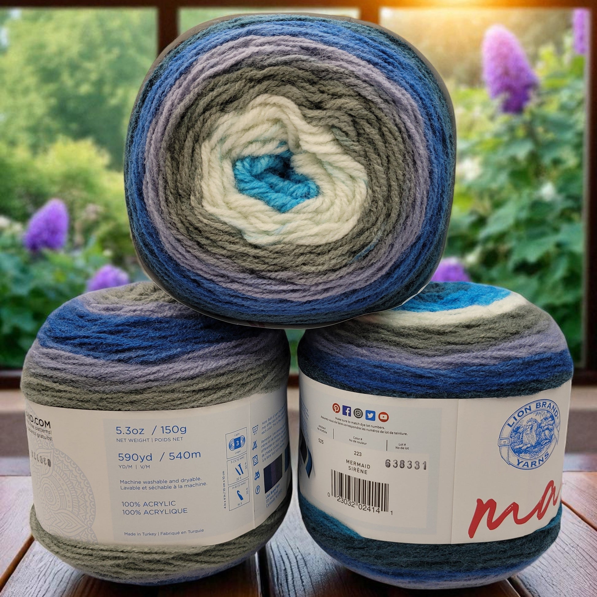 Mandala yarn in Mermaid — multicolored self-striping acrylic, 590-yard skein