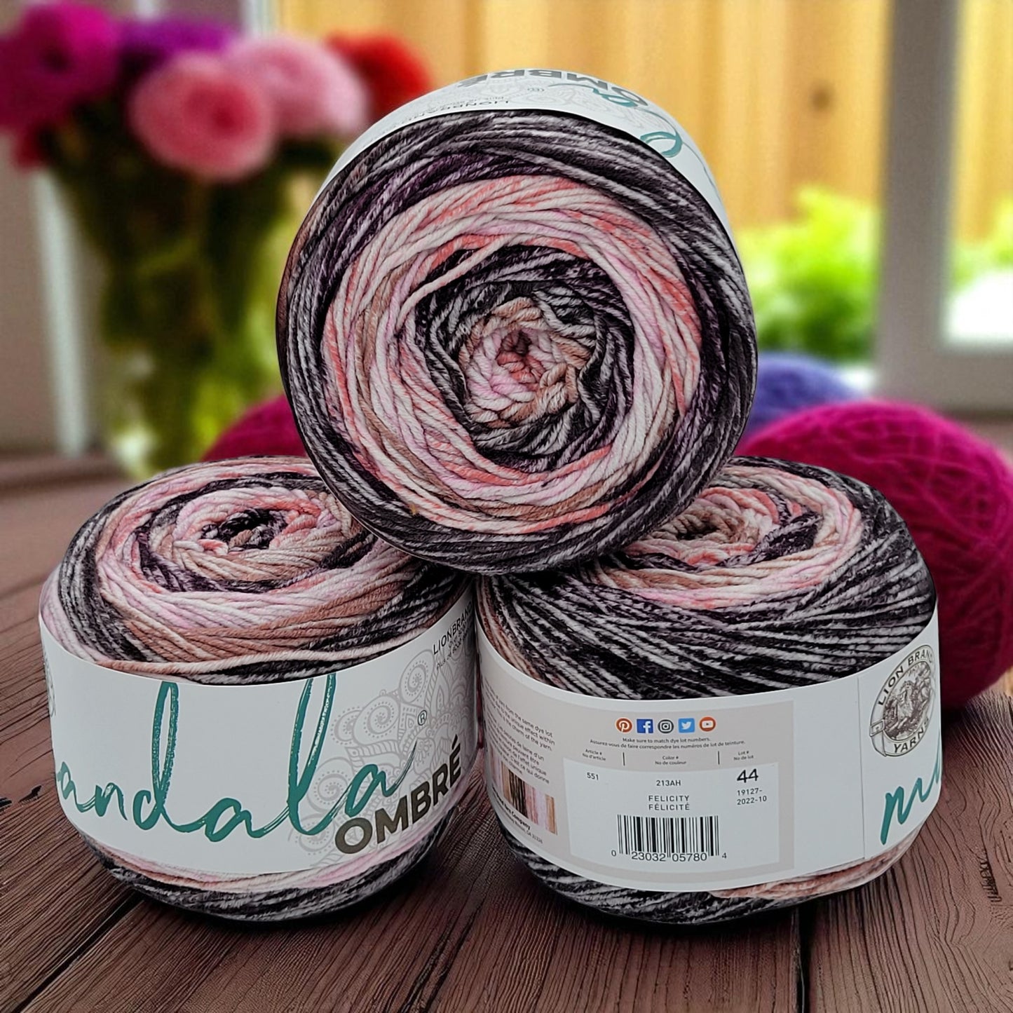 Mandala Ombre acrylic multi-colored worsted weight yarn in Felicity, 344-yard skein