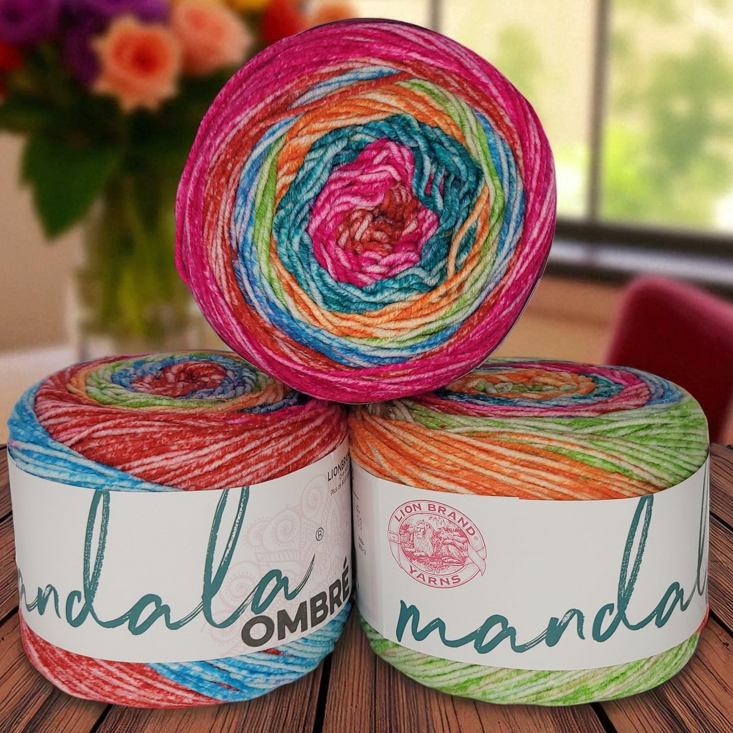 Mandala Ombre acrylic multi-colored worsted weight yarn in Happy, 344-yard skein