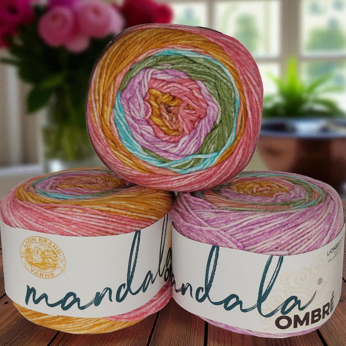 Mandala Ombre acrylic multi-colored worsted weight yarn in Tranquil, 344-yard skein