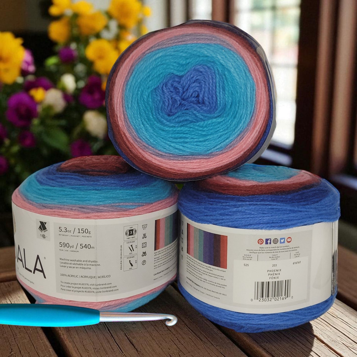 Mandala yarn in Phoenix — multicolored self-striping acrylic, 590-yard skein