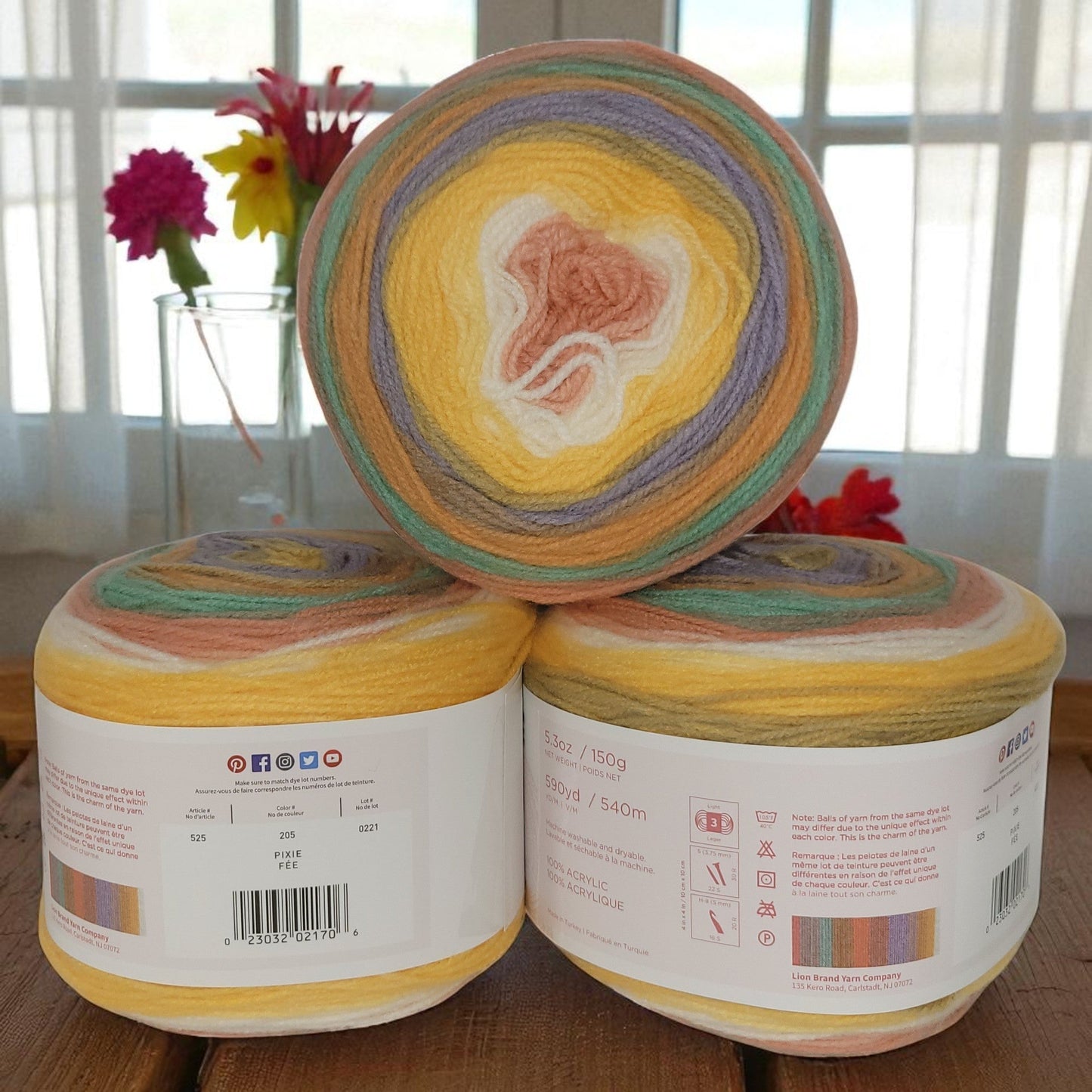 Mandala yarn in Pixie — multicolored self-striping acrylic, 590-yard skein