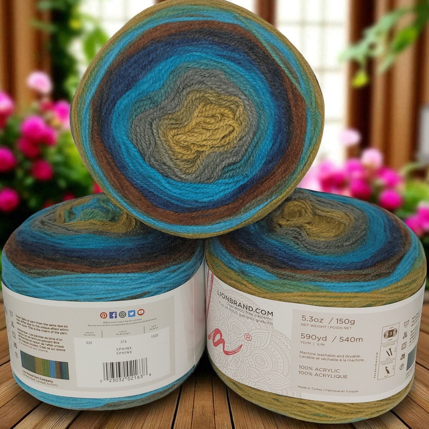 Mandala yarn in Sphinx — multicolored self-striping acrylic, 590-yard skein