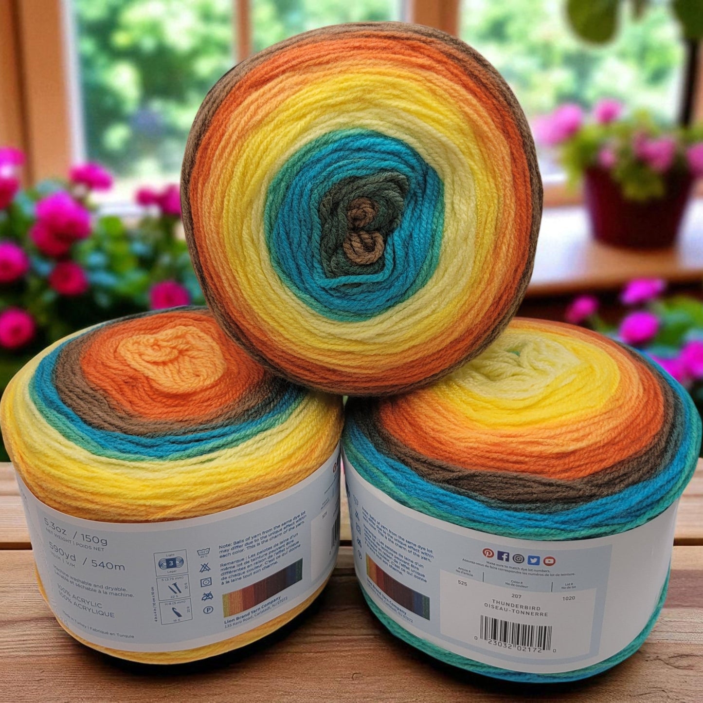 Mandala yarn in Thunderbird — multicolored self-striping acrylic, 590-yard skein