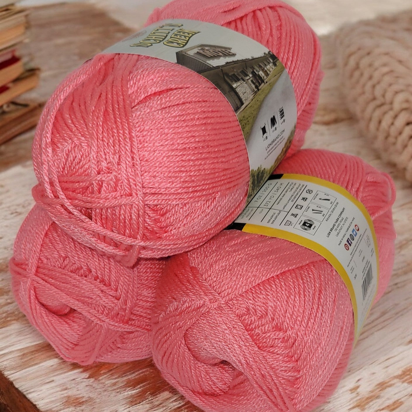 Schitt’s Creek acrylic yarn in Moira's Rose - Pink, 372 yard skein