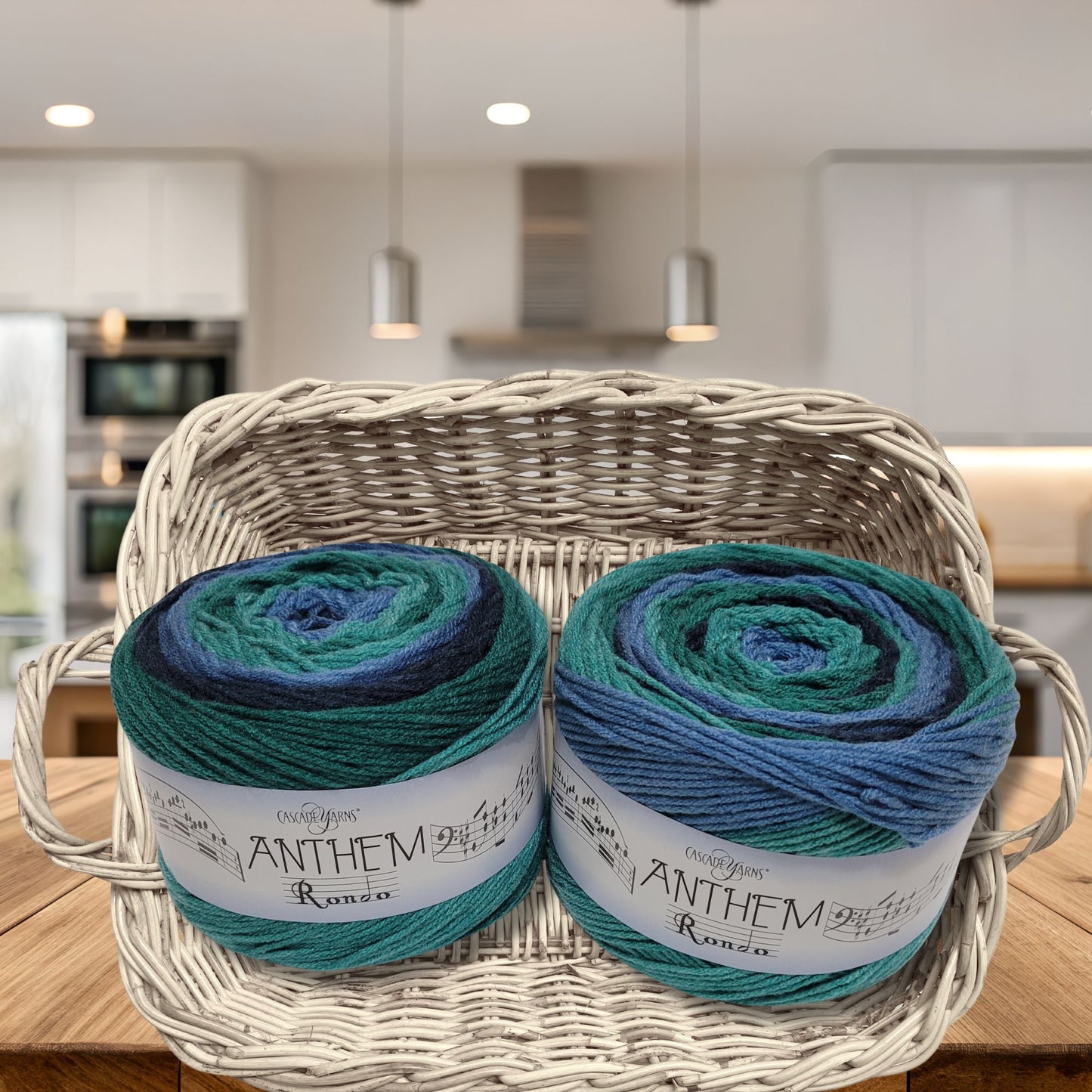 Anthem Rondo yarn in Open Seas — multicolored self-striping acrylic, 372 yard skein