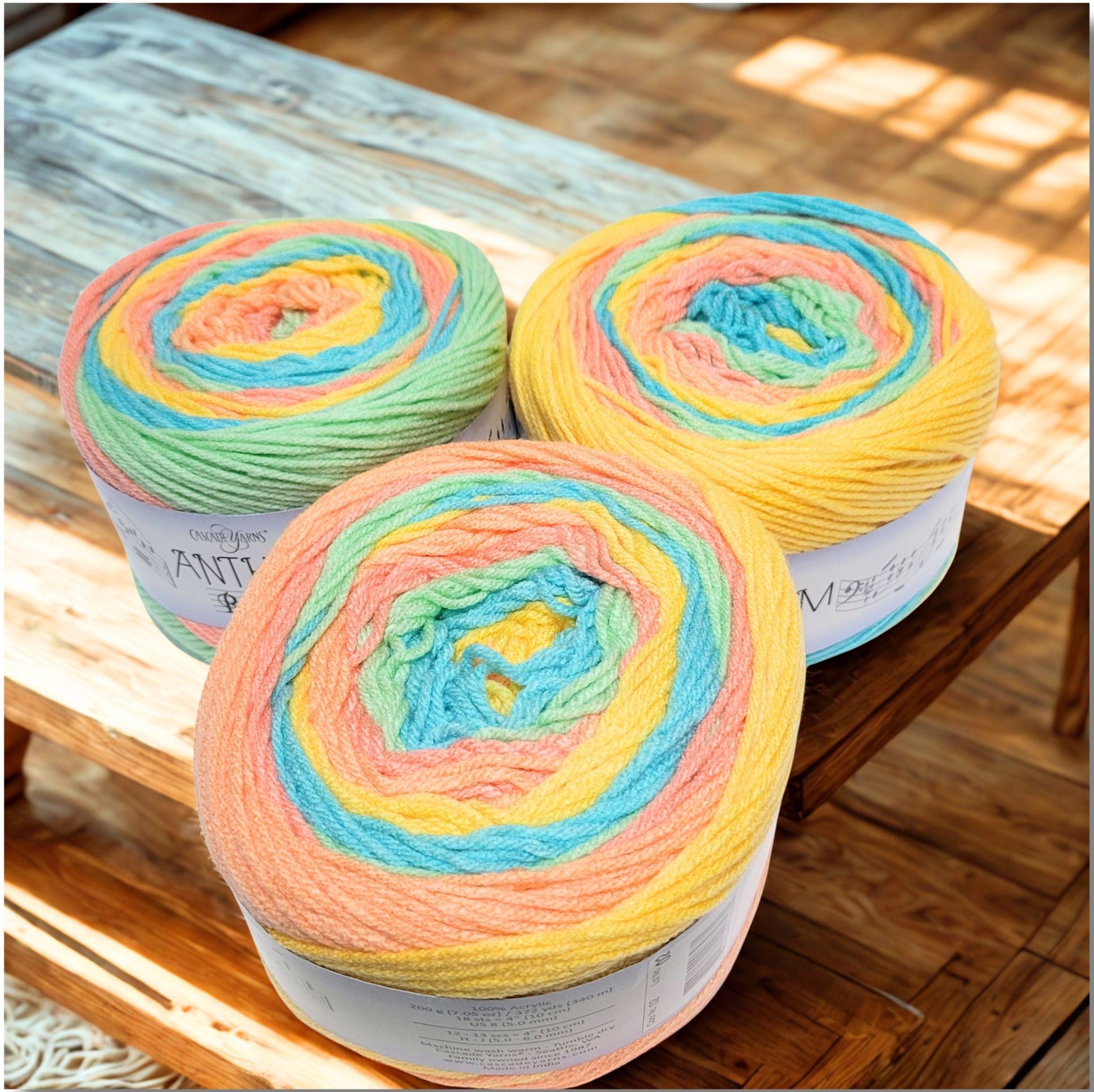 Anthem Rondo yarn in Pastille — multicolored self-striping acrylic, 372 yard skein