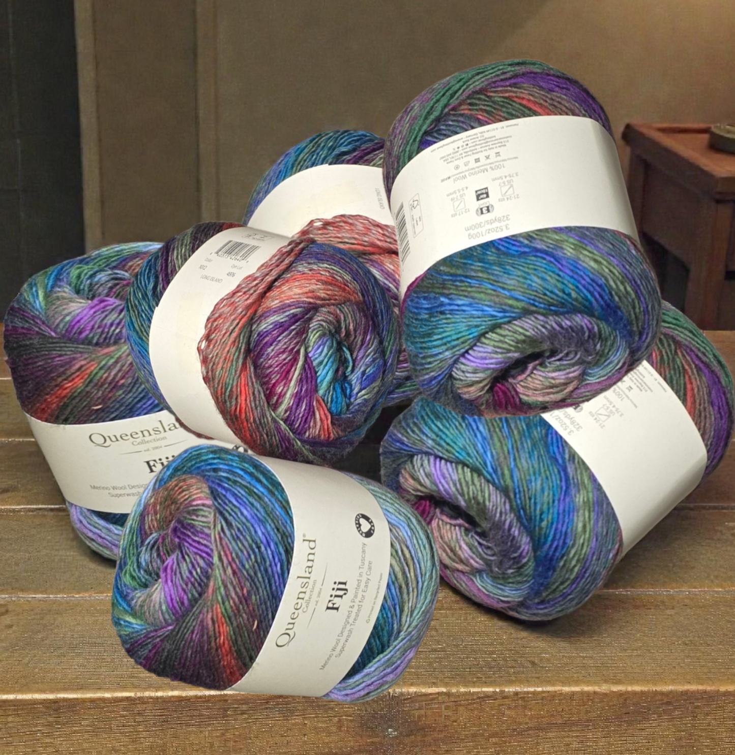 Queensland Fiji Yarn in Long Island-100% Merino Wool, Self-Striping DK, 328-yard skein