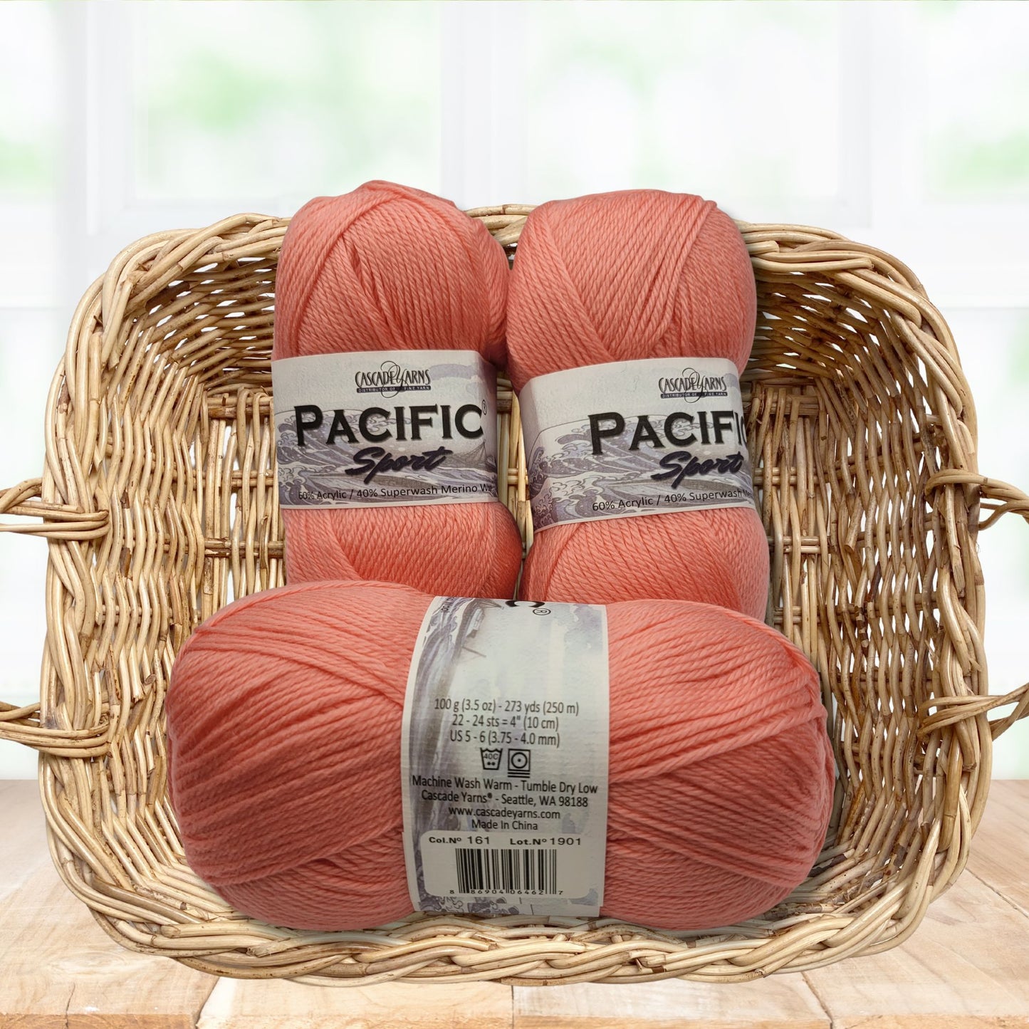 Pacific Sport Yarn-Merino/Acrylic Blend DK Weight in Salmon Rose, 273-yard Skein