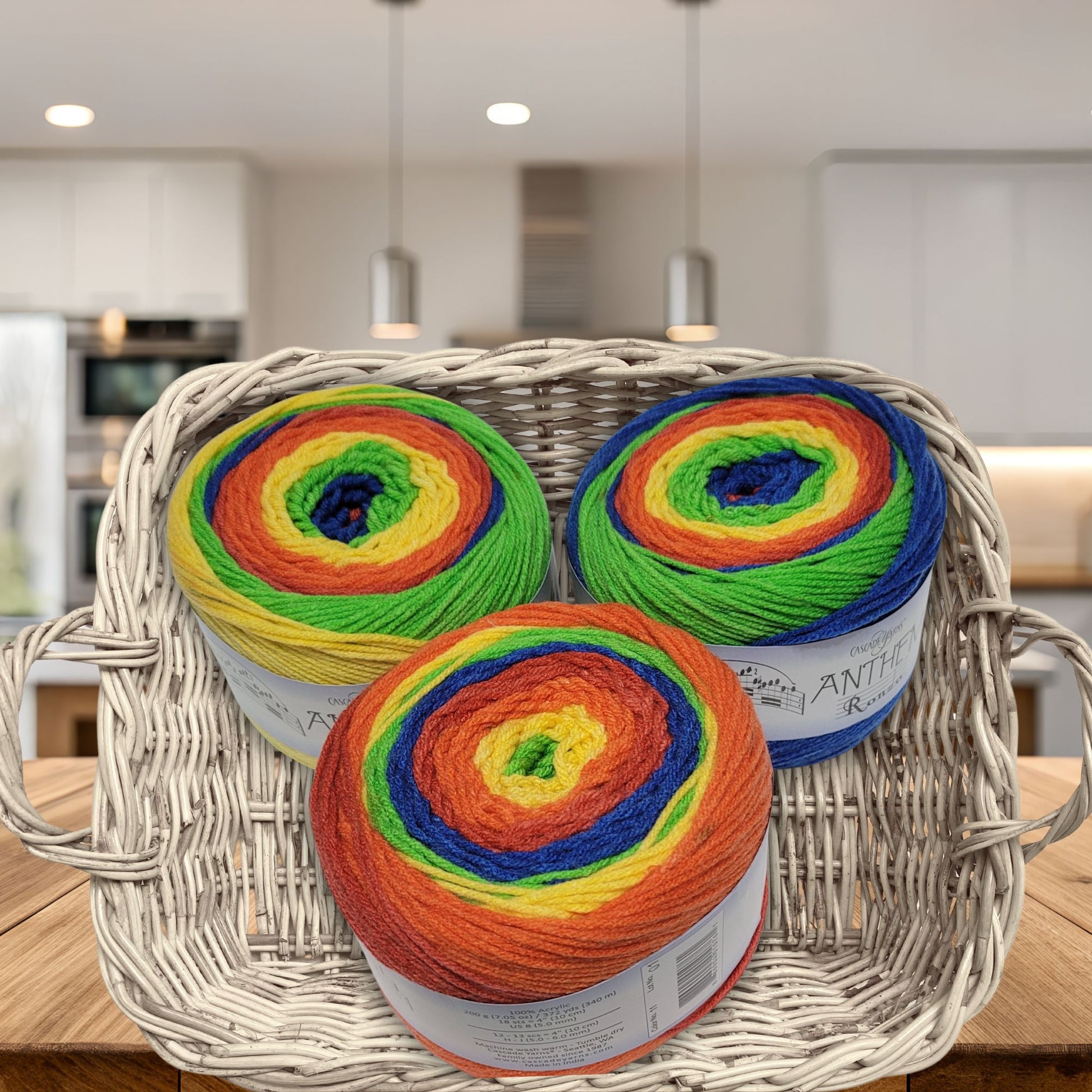 Anthem Rondo yarn in Spectrum — multicolored self-striping acrylic, 372-yard skein