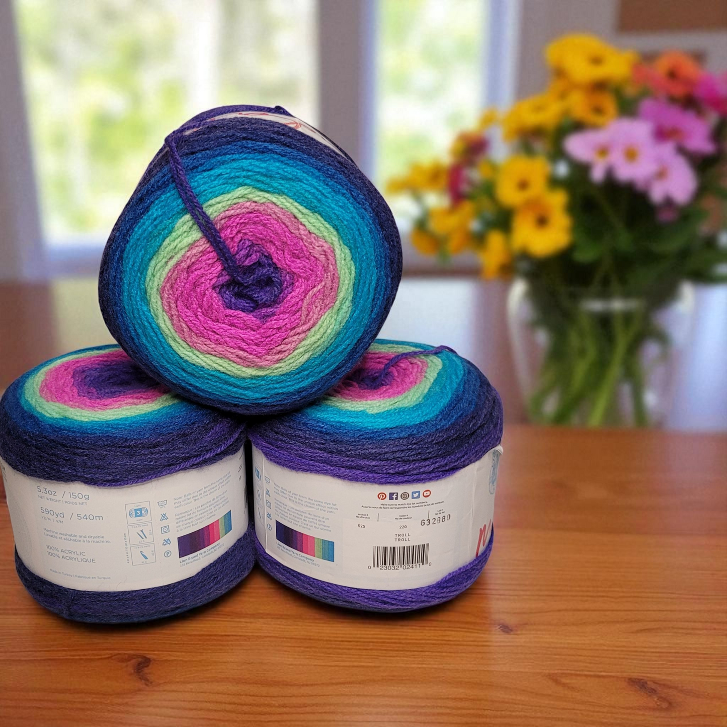Mandala yarn in Troll — multicolored self-striping acrylic, 590-yard skein