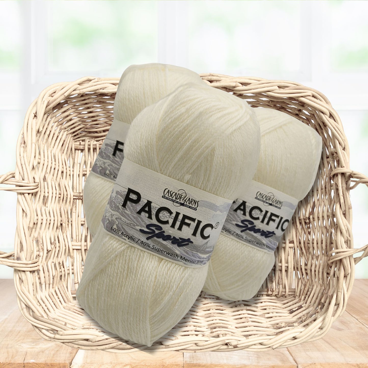 Pacific Sport Yarn-Merino/Acrylic Blend DK Weight in White, 273-yard Skein