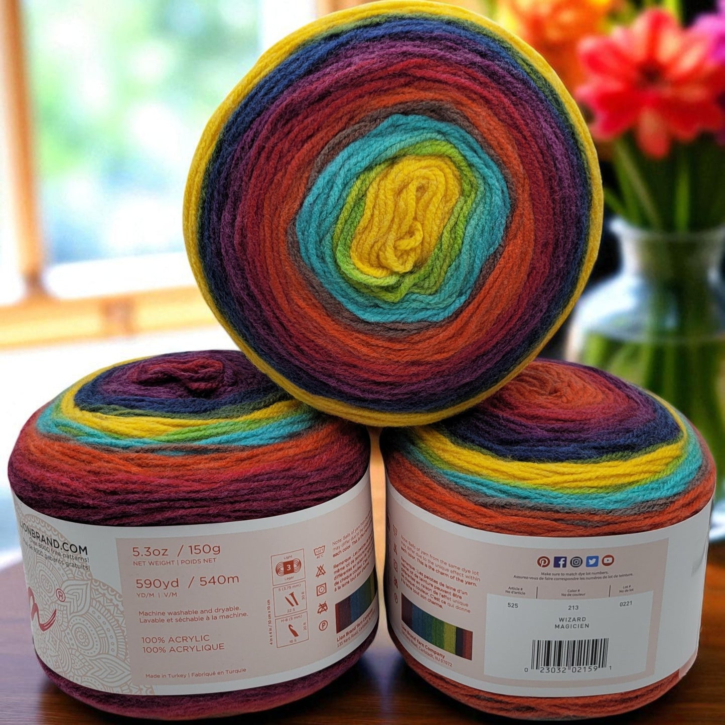 Mandala yarn in Wizard — multicolored self-striping acrylic, 590-yard skein
