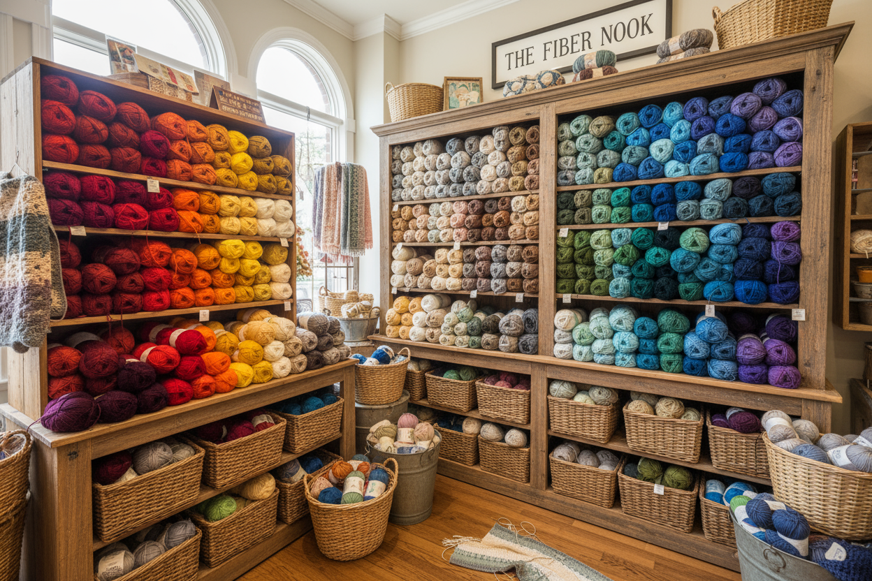 Beautiful yarn display with my own line of yarn