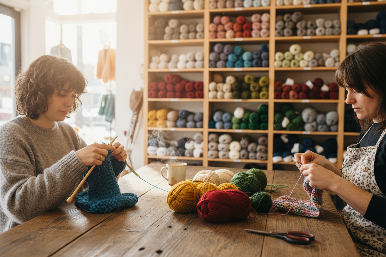 Crafters in yarn shop